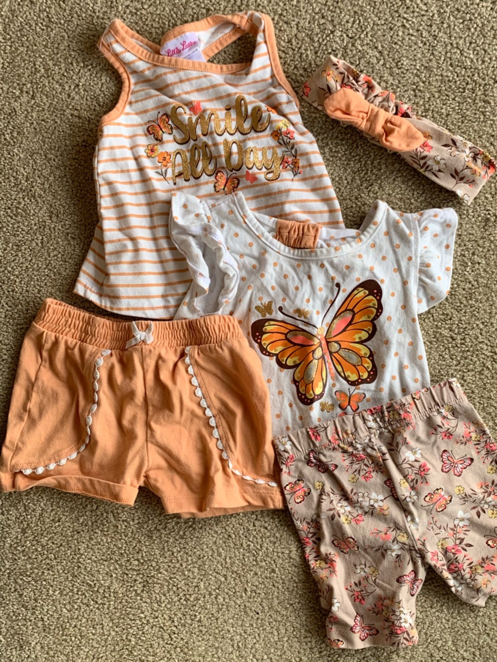 2 Little Lass Peach & White Striped Butterfly Tank Sets